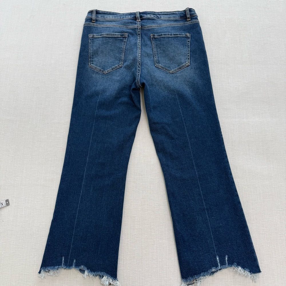 Zenana Outfitters Kick Crop Distressed Blue Straight Leg Jeans - Picture 4 of 9